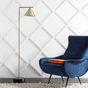Chelsea 60" Metal/Marble Cone Shade LED Floor Lamp - JONATHAN Y
